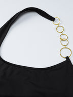 Two Piece Sets Black Resort Wear Chains Sexy Halter Asymmetrical Sleeveless Skirt Set
