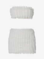 Two Piece Sets White Chic Resort Wear Polyester Strapless Sleeveless Skirt Set