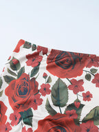 Two Piece Sets Red Sexy Floral Print Resort Wear Polyester Straps Neck Flower Sleeveless Skirt Set