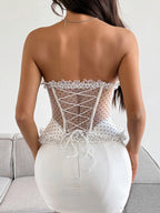 Corset Tops Burgundy Chic Sleeveless Strapless Slim Fit Lace Tops