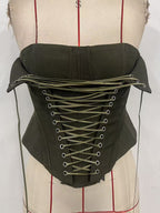 Corset Tops Brown Sexy Sleeveless Strapless Slim Fit Lace-up Tops