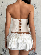 Corset Tops Brown Sexy Sleeveless Strapless Slim Fit Lace-up Tops