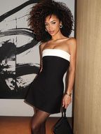 Night Out Dresses White Polyester Two-Tone Sleeveless Strapless Summer Dress