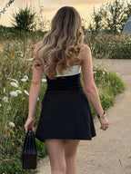 Night Out Dresses White Polyester Two-Tone Sleeveless Strapless Summer Dress