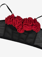 Corset Tops Black+Red Sexy Sleeveless Strapless Slim Fit Flowers Tops