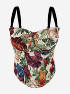 Corset Tops Blue Retro Sleeveless Strapless Printed Slim Fit Tops