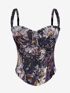 Corset Tops Blue Retro Sleeveless Strapless Printed Slim Fit Tops