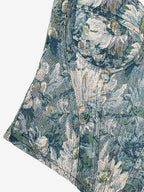 Corset Tops Blue Retro Sleeveless Strapless Printed Slim Fit Tops