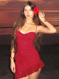 Night Out Dresses Red Sleeveless Straps Neck Asymmetrical Summer Dress