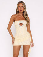 Night Out Dresses Apricot Polyester Hearts Pattern Sleeveless Strapless Summer Dress