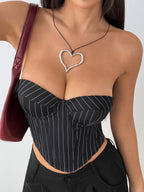 Corset Tops Black Chic Sleeveless Strapless Slim Fit Lace-up Tops