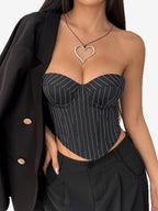 Corset Tops Black Chic Sleeveless Strapless Slim Fit Lace-up Tops
