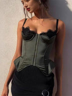 Corset Tops Black Sexy Sleeveless Straps Neck Slim Fit Lace-up Tops