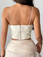 Corset Tops White Sexy Sleeveless Straps Neck Slim Fit Flowers Tops