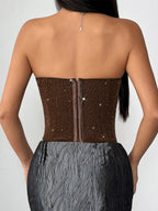 Corset Tops Red Chic Sleeveless Strapless Slim Fit Sequins Tops