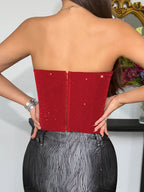 Corset Tops Red Chic Sleeveless Strapless Slim Fit Sequins Tops