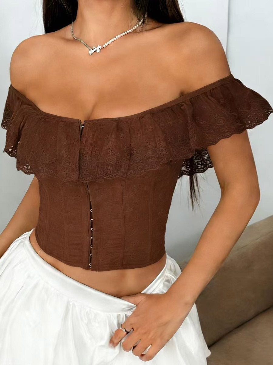 Corset Tops Tops Light Sky Blue Chic Sleeveless Off-The-Shoulder Open Shoulder Slim Fit Ruffles Lace-up
