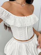 Corset Tops Tops Light Sky Blue Chic Sleeveless Off-The-Shoulder Open Shoulder Slim Fit Ruffles Lace-up