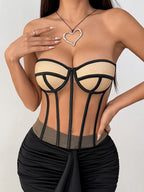 Corset Tops Tops Nude Sexy Sleeveless Strapless Slim Fit Lace-up