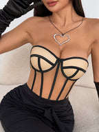 Corset Tops Tops Nude Sexy Sleeveless Strapless Slim Fit Lace-up