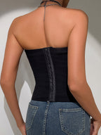 Corset Tops White Sexy Sleeveless Gray Strapless Blazer-Style With Striped Tie