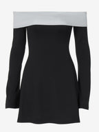 Date Night Dresses Mini Long Sleeves Two-Tone Off-The-Shoulder Chic Black Dress