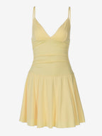 Date Night Dresses Mini Lace Up Sleeveless Backless Straps Neck Sexy Yellow Dress