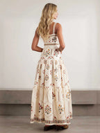 Vacation Dresses Maxi Backless Embroidered Sleeveless Floral Print Off-The-Shoulder Retro Dress