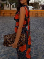 Vacation Dresses Maxi Backless Sleeveless Floral Print Cowl Neck Chic Brown Dress