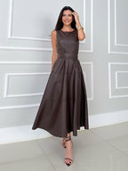 Date Night Dresses Midi Sleeveless Jewel Neck Chic Green Dress