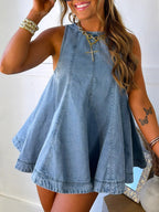 Two Piece Sets Mini Dresses Orange Daily Casual Denim Jewel Neck Sleeveless Casual Pant Set