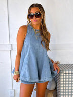 Two Piece Sets Mini Dresses Orange Daily Casual Denim Jewel Neck Sleeveless Casual Pant Set