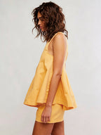 Two Piece Sets Mini Dresses Orange Daily Casual Denim Jewel Neck Sleeveless Casual Pant Set