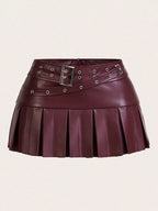 Skirts Auburn Natural Waist PU Leather Chic Fall Short Women's Bottoms