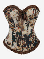 Corsets Blue Tops Lace-up Ruffles Floral Print Street Wear Elegant Lingerie