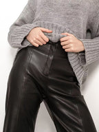 Pants Red PU Leather Natural Waist Chic Straight Trousers