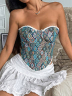 Corsets Tops Blue Lace-up Geometric Dating Elegant Lingerie