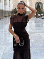 Night Out Dresses Black Short Sleeves High Collar Summer Dress