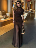 Night Out Dresses Black Short Sleeves High Collar Summer Dress