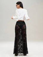 Skirts Black Natural Waist Sexy Sheer Long Women's Bottoms