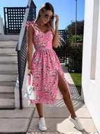 Daily Dresses Women's Midi Pink Lycra Spandex Backless Flowers Sleeveless Strapless Natural Waist Dress