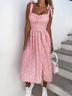 Daily Dresses Women's Midi Pink Lycra Spandex Backless Flowers Sleeveless Strapless Natural Waist Dress