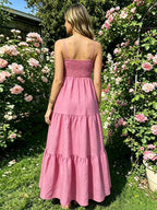 Vacation Dresses Maxi Backless Pleated Sleeveless Straps Neck Chic Light Sky Blue Dress