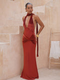 Party Dress Maxi Burgundy V-Neck Sleeveless Sexy Semi Formal Dress