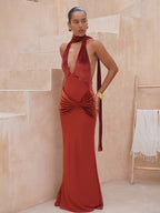 Party Dress Maxi Burgundy V-Neck Sleeveless Sexy Semi Formal Dress
