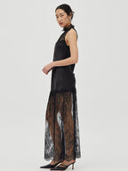 Daily Dresses Woman's Maxi Black Sleeveless Jewel Neck Two-Tone Dress