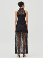 Daily Dresses Woman's Maxi Black Sleeveless Jewel Neck Two-Tone Dress
