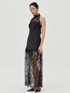 Daily Dresses Woman's Maxi Black Sleeveless Jewel Neck Two-Tone Dress