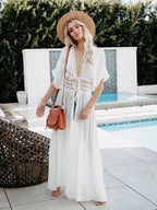 Cover Ups Ruffled Shaping Cut Out Lace Half Sleeves Sexy Black Summer Beach Swimwear