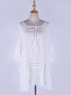 Cover Ups White Half Sleeves Lace Short Dress Summer Beach Swimwear